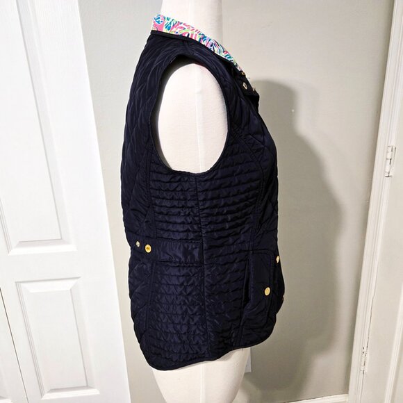 Lilly Pulitzer Navy Puffer Vest with Gold Accents Size Small - Picture 5 of 8